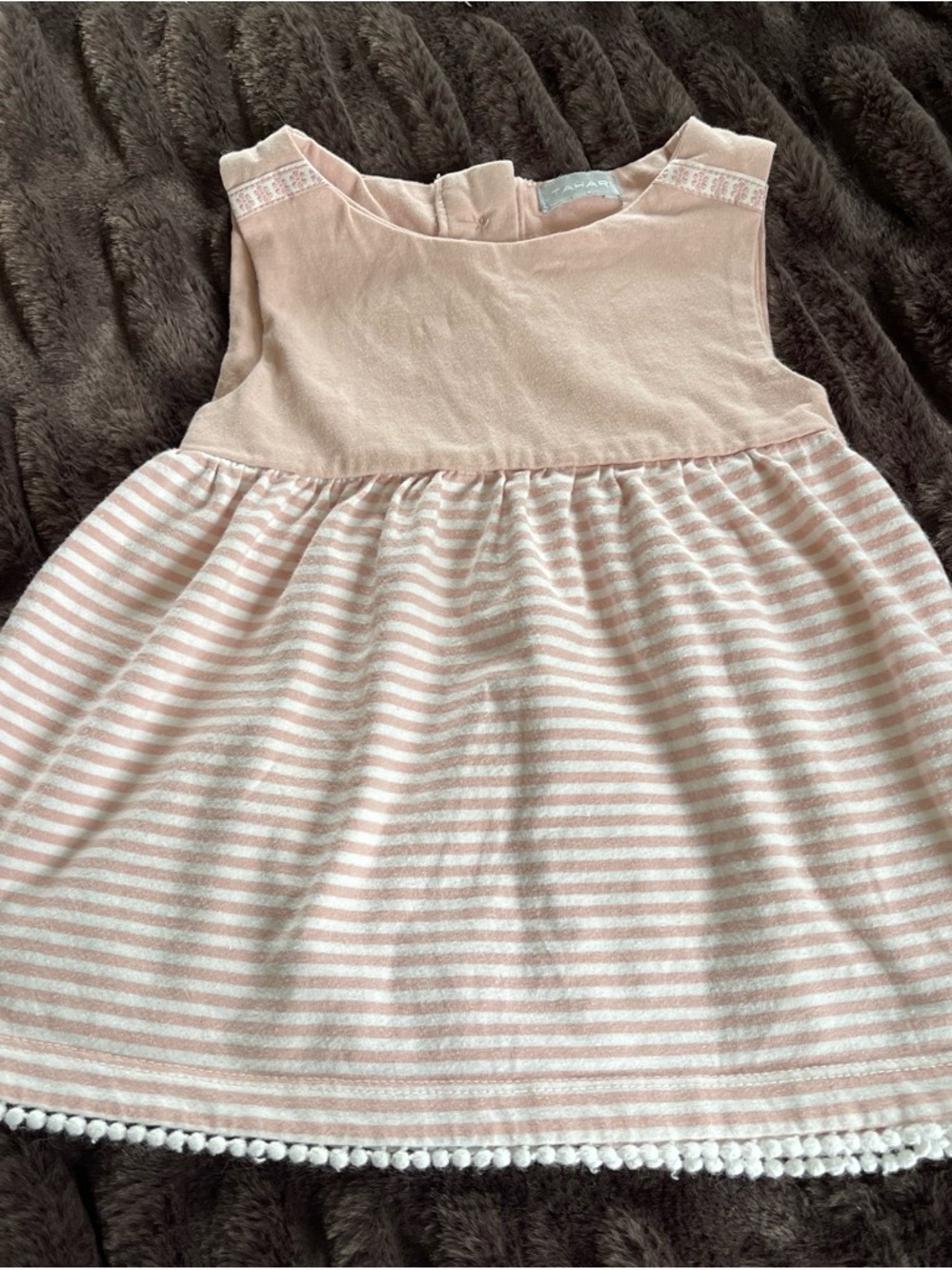 Tahari Peach and Cream Striped Sleeveless Girls Dress